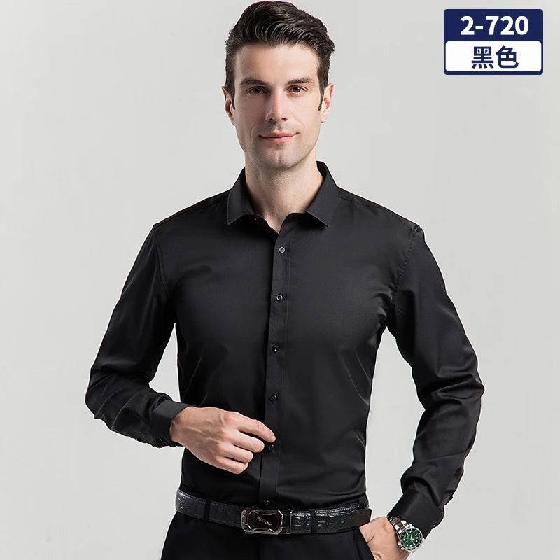 Men's long-sleeved shirt for business casual wear in spring, summer and autumn. Pure color, simple design, trendy and versatile. 6 S31a429c219144c158d06eab73a264b1av Swag N Slay LTD