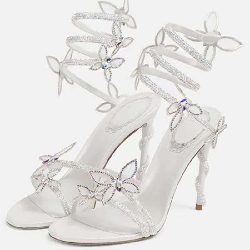 Aneikeh Sexy CRYSTAL Flower Narrow Band Ankle Strap Sandals Woman Thin High Heels Street Style Pole Dancing Ladies Shoes White S32412a77413e4d76bc9e3ef7fa72c125n Swag N Slay LTD