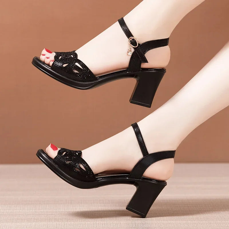 Small Size 32-43 Elegant Rhinestone Black Office Work Mom Shoes Women's Platform Sandals 2026 Summer Med Block Heels Sandals S38106047f2e949e1a31ff71cd32ff921Y Swag N Slay LTD