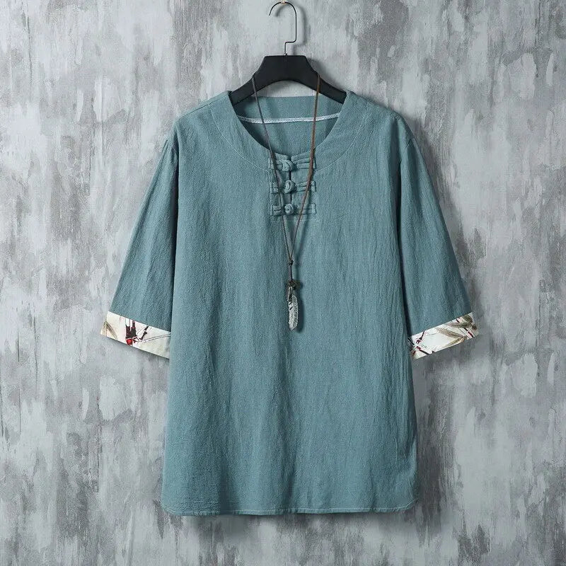 Summer New style High Quality Men's Shirt Chinese Style spring Solid Color Mid Sleeve linen cotton Shirt Top male M-4XL S39ded932f03248b0b420eb590b5cffb9D Swag N Slay LTD