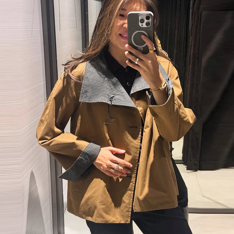 HXAO Women's Jacket Autumn Crop Reversible Trench Coat New In Coat & Jacket Asymmetric Button High Neck Long Sleeve Windbreaker S39dee058b5a74465a968e2dc84fa825bs Swag N Slay LTD