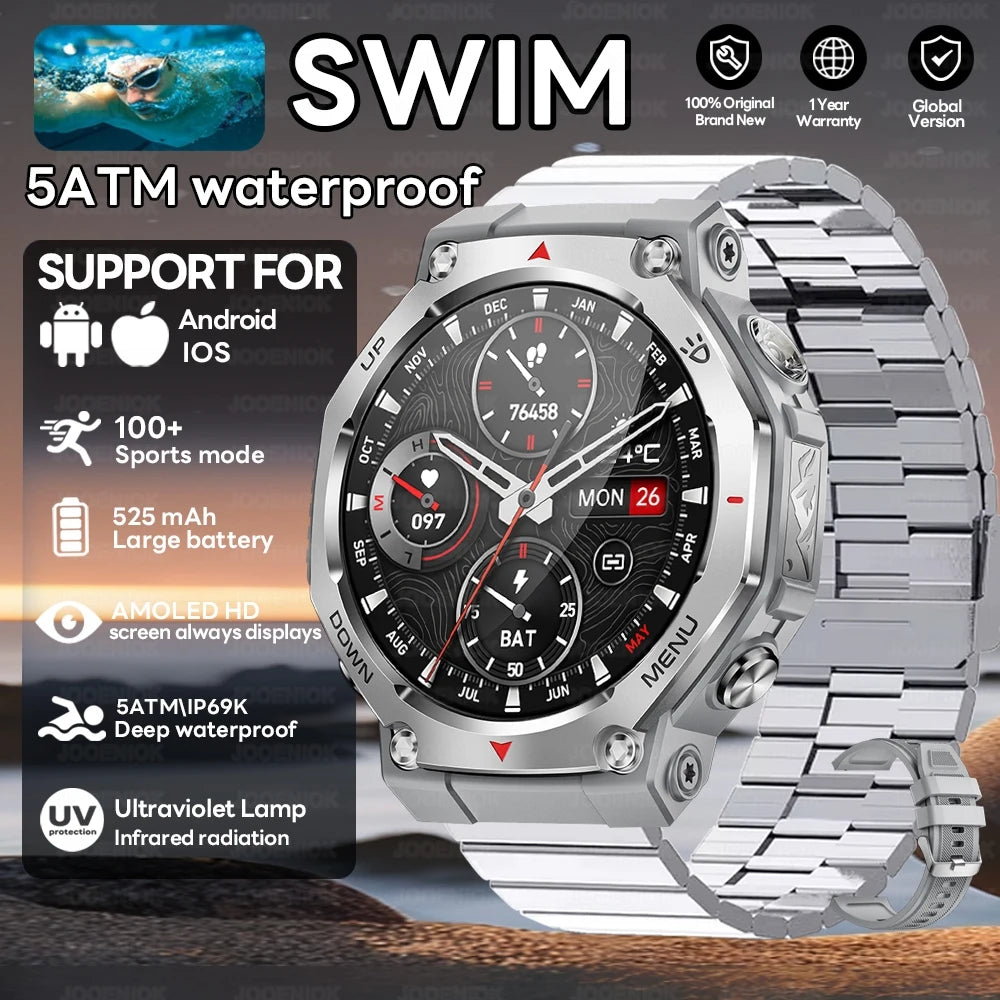 2026 New T-Rex 3 Military Outdoor Smart Watch Men 1.43-inch AMOLED Display 10ATM Waterproof 525mAh Battery GPS Smartwatch Man 68Silver steel S3bed766a68c64a9fa6d46bdcfa04070ar Swag N Slay LTD