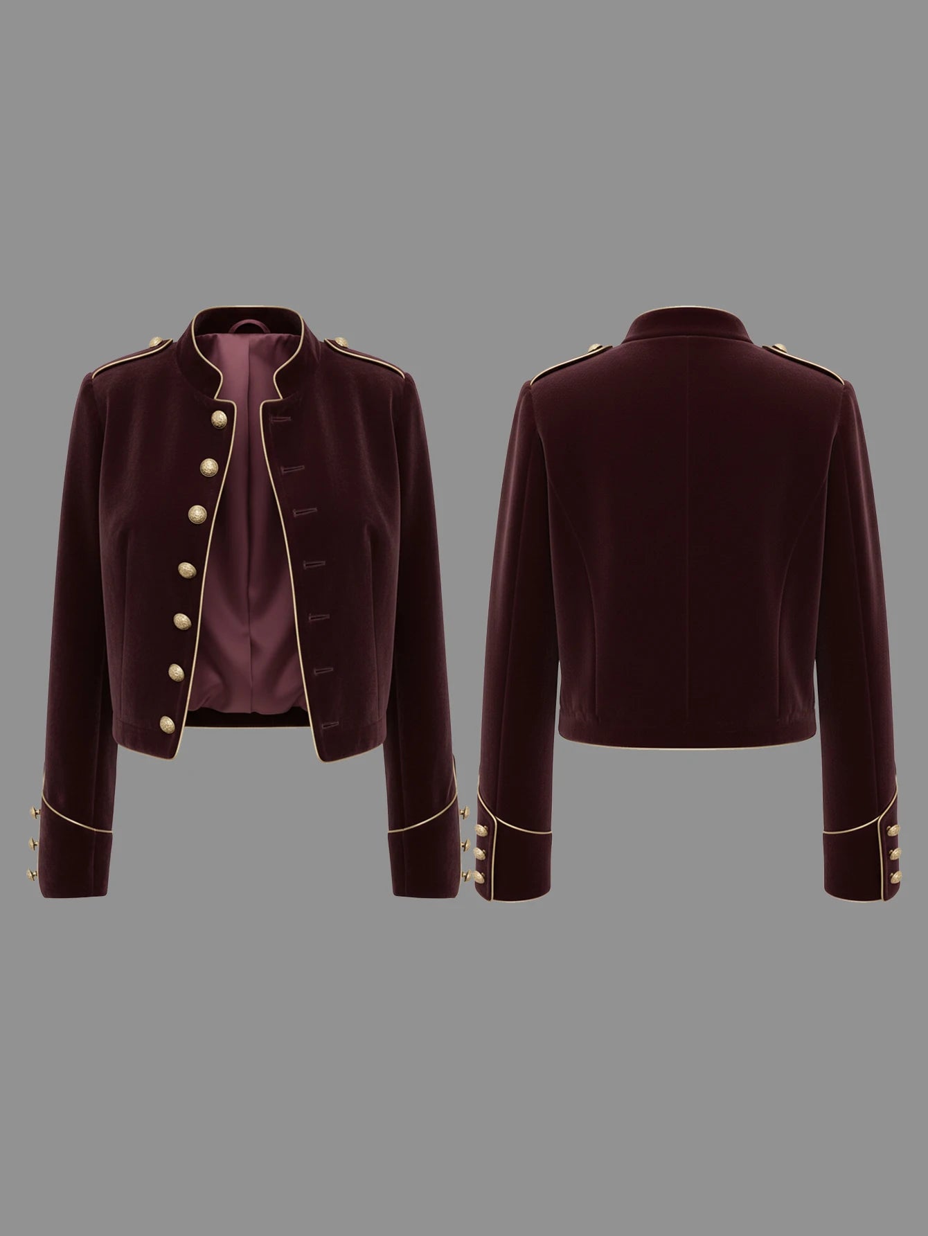 Modigirl Women's Velvet Wine Red Jackets 2025 Autumn Winter Coat Long Sleeves Stand Collar Buttoned Casual Outerwear for Woman S3c29680d979743ffa3fef92b9cc821dfn Swag N Slay LTD