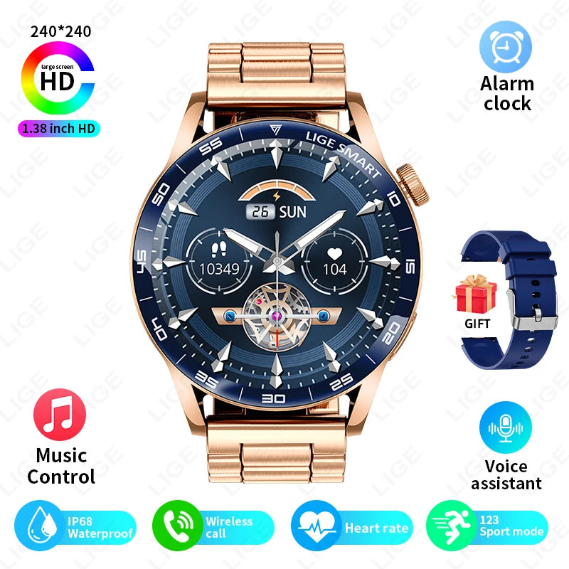 New LIGE Smart Watch Wireless Call Weather Forecast Magnetic Charging Waterproof Music Control Men smart watch For Android IOS Rose gold Steel S41fd4f0a50f14de49add1aca049d5c45u Swag N Slay LTD