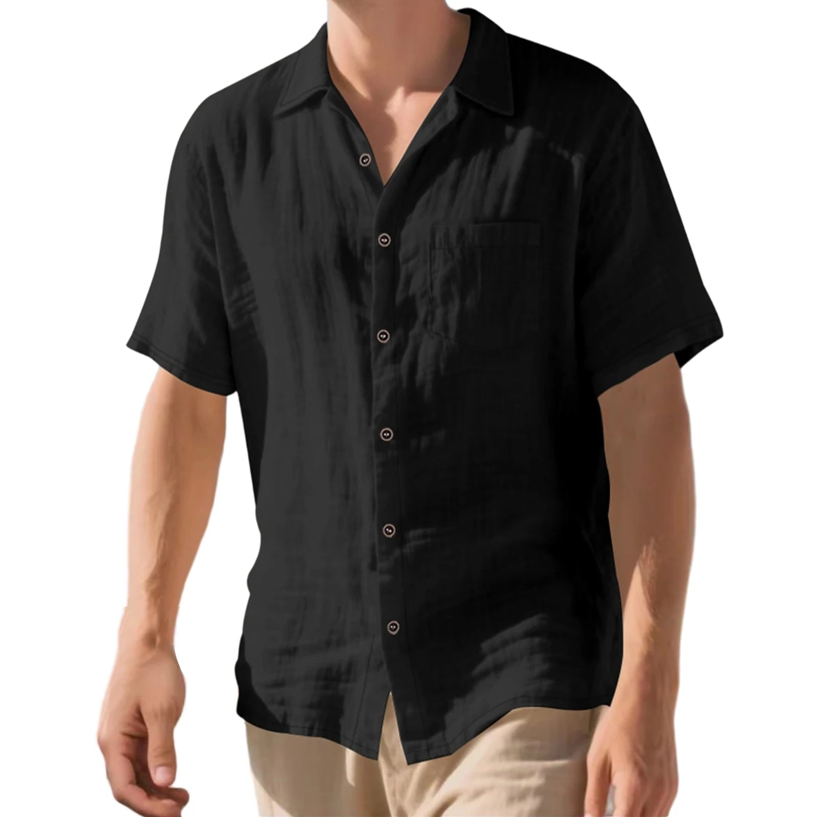 Men s Lightweight Linen Short Sleeve Button-Down Shirt Casual Solid Color Breathable Summer Tops Loose Fit Lapel Collar black M United States S4237351297fe4226bd5759876ec9310dL Swag N Slay LTD