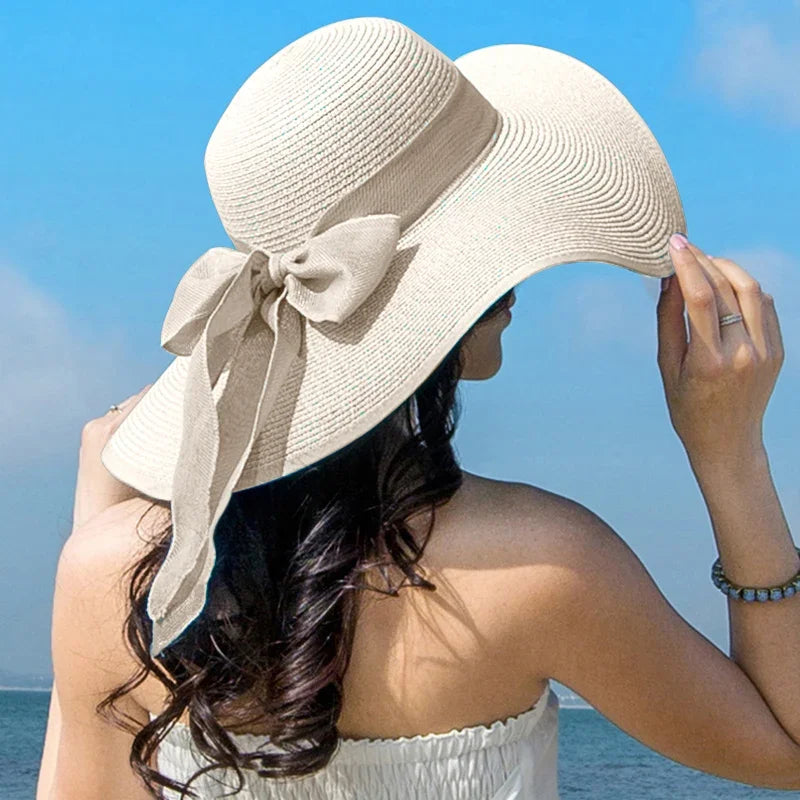 Women Bowknot Straw Hat Summer Beach Travel Large Brim Floppy Panama Hats For Ladies Foldable UV Protection Sunscreen Cap S445de0e2520f47cd9854d026737959386 Swag N Slay LTD