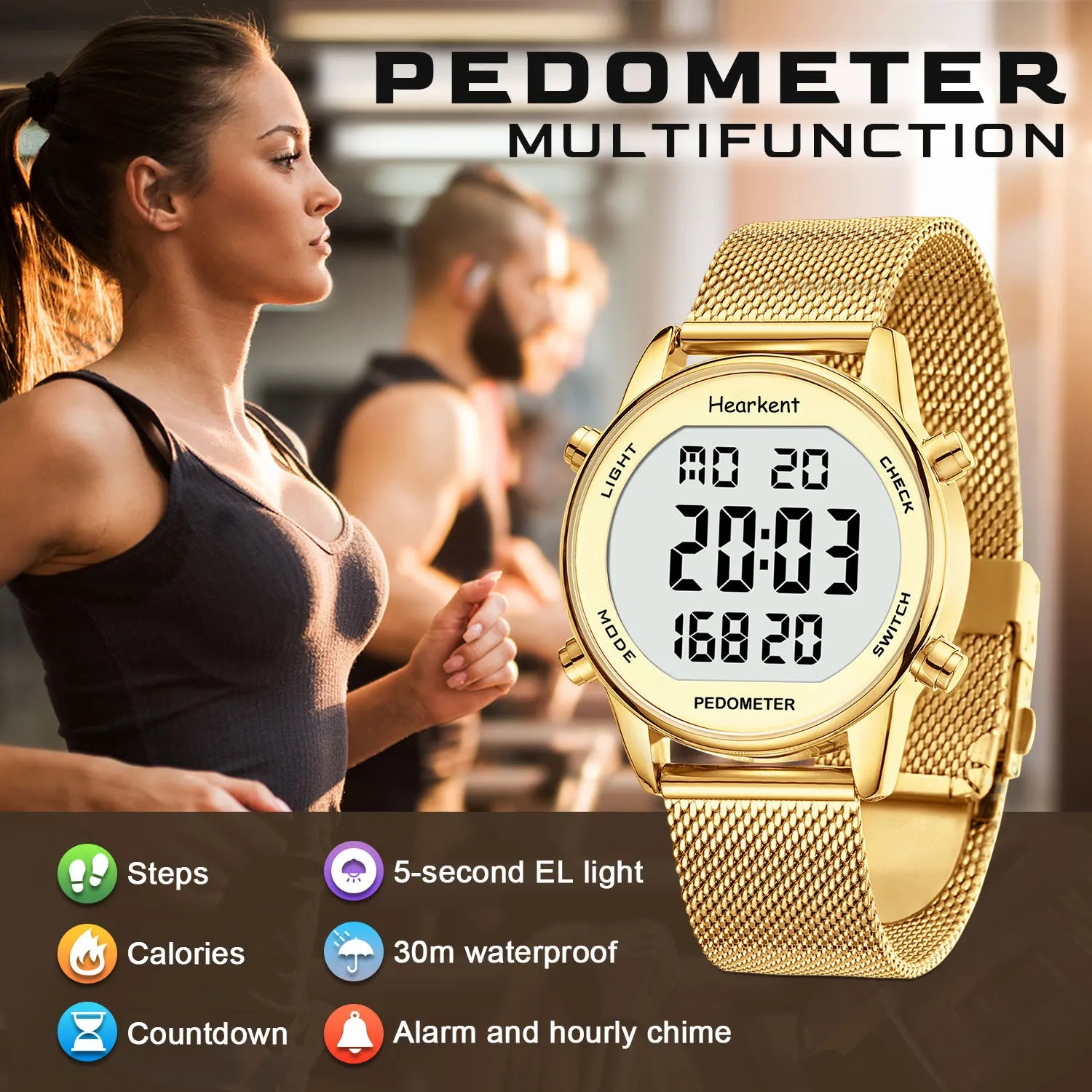 Hearkent Pedometer Watches Sport Step Counter Women's Digital Watches Calories Mile Tracker Waterproof 30M for Walking Running S45d1225d4ca74f5bade5279018f96289T Swag N Slay LTD