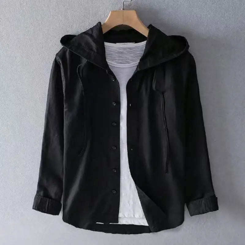 2025 Spring and Summer New Men's Hooded Linen Shirt Solid Color Thin Style Loose Fashion Casual Sports Cotton Linen Shirt black S4a8d75d295654e5eacd4066f653a87f31 Swag N Slay LTD