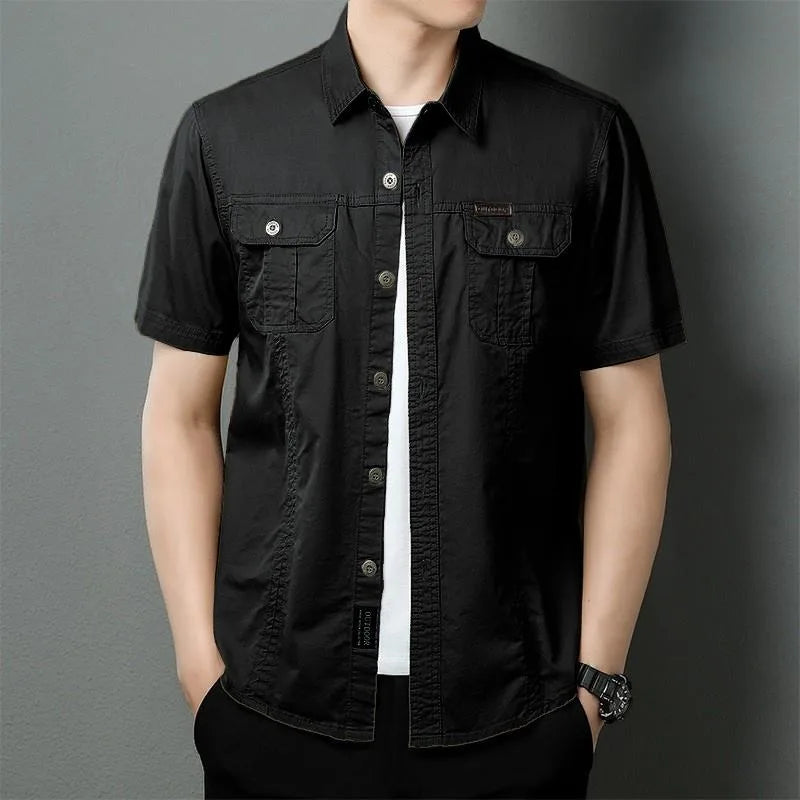 Summer workwear short sleeved shirt men's new style lapel T-shirt loose youth business casual shirt SS-W136hei S4ace45d73b7f495faf5c0149d00a31f65 Swag N Slay LTD