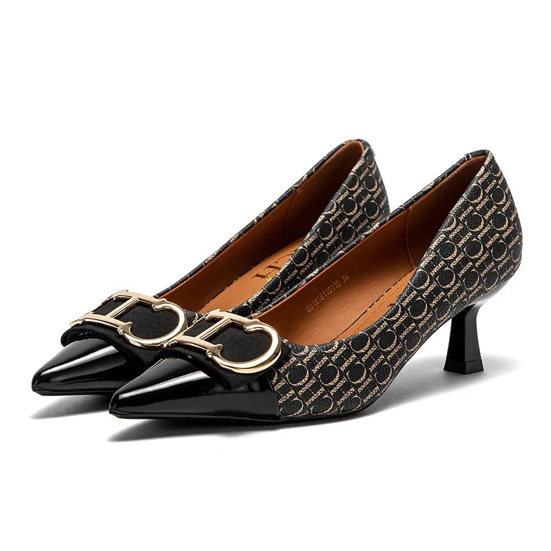 Fine Workmanship Simple Versatile Fashion Women's Single Shoes Classic Style Letter Print Design Women's High Heels black S4c9550dbfc9045e79caec8dcbb53a649Y Swag N Slay LTD