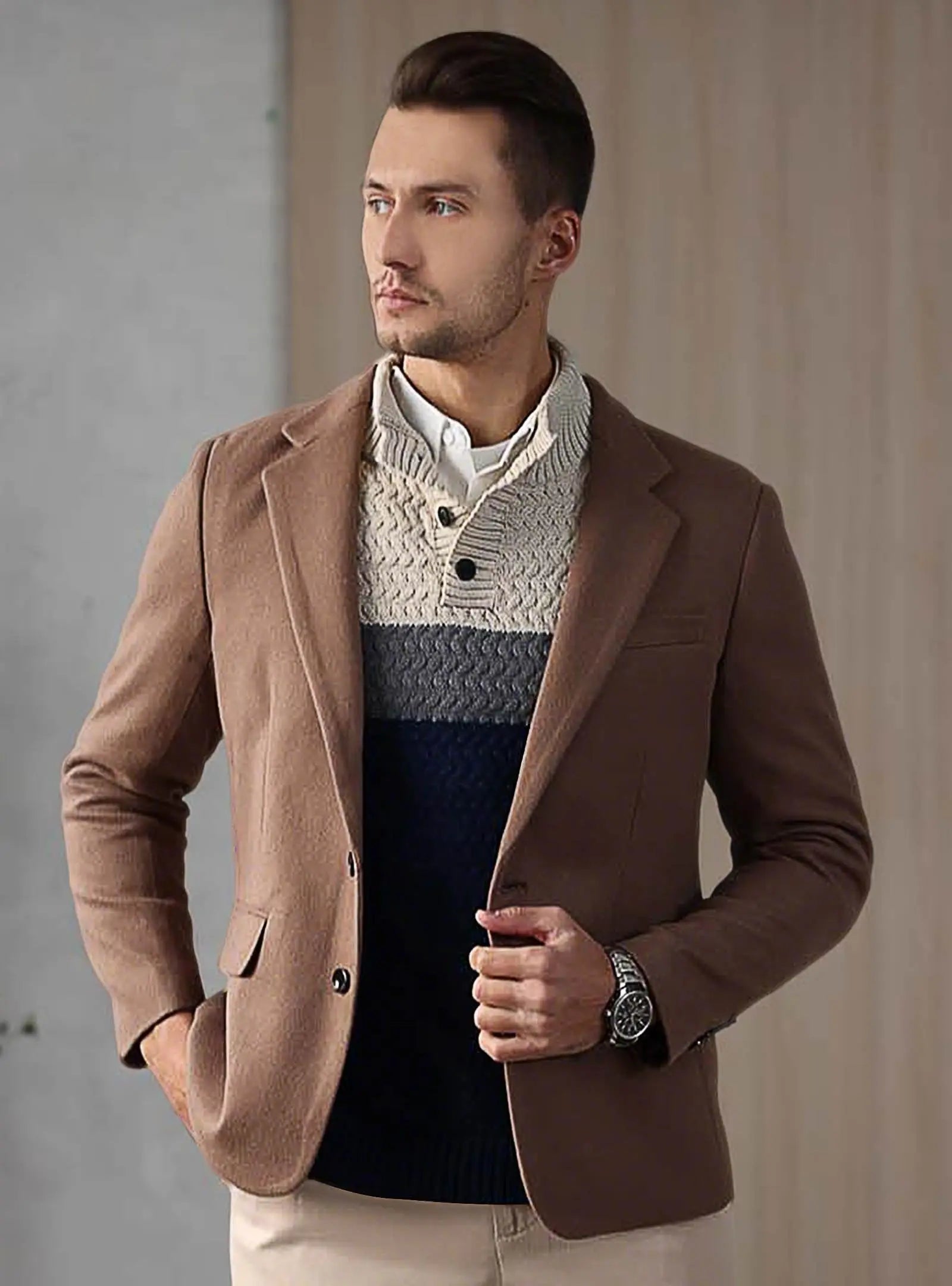 Men's Tri-Button Pullover Sweater Mock Neck Lightweight Casual Fashion Knitted Henley Sweater S4d0c1335ea274844b1634ddb36832670E Swag N Slay LTD