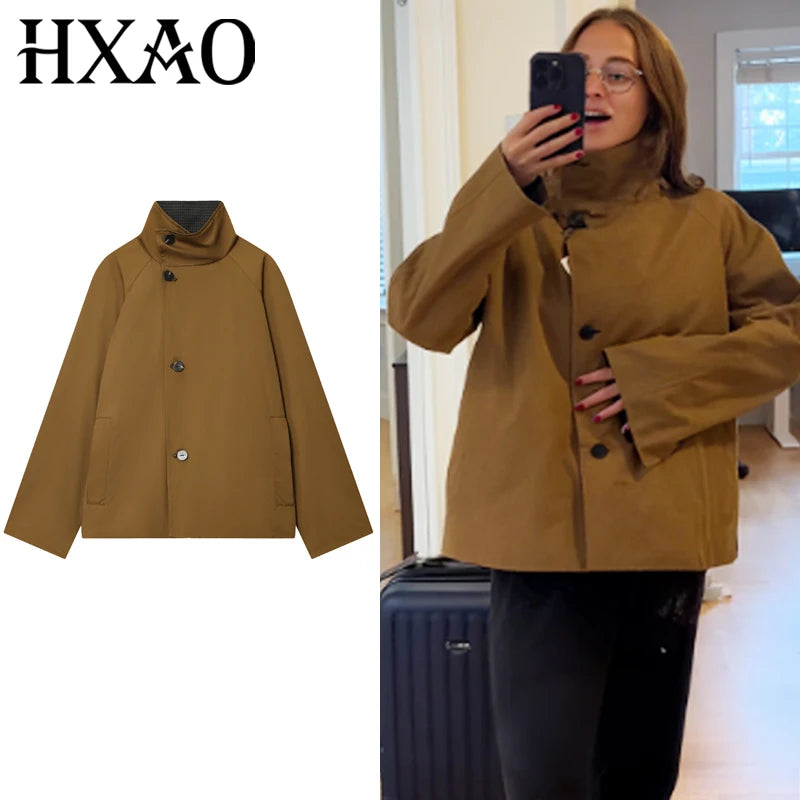 HXAO Women's Jacket Autumn Crop Reversible Trench Coat New In Coat & Jacket Asymmetric Button High Neck Long Sleeve Windbreaker S4d6003d35fb04181a0e74d6d0ba9b016f Swag N Slay LTD