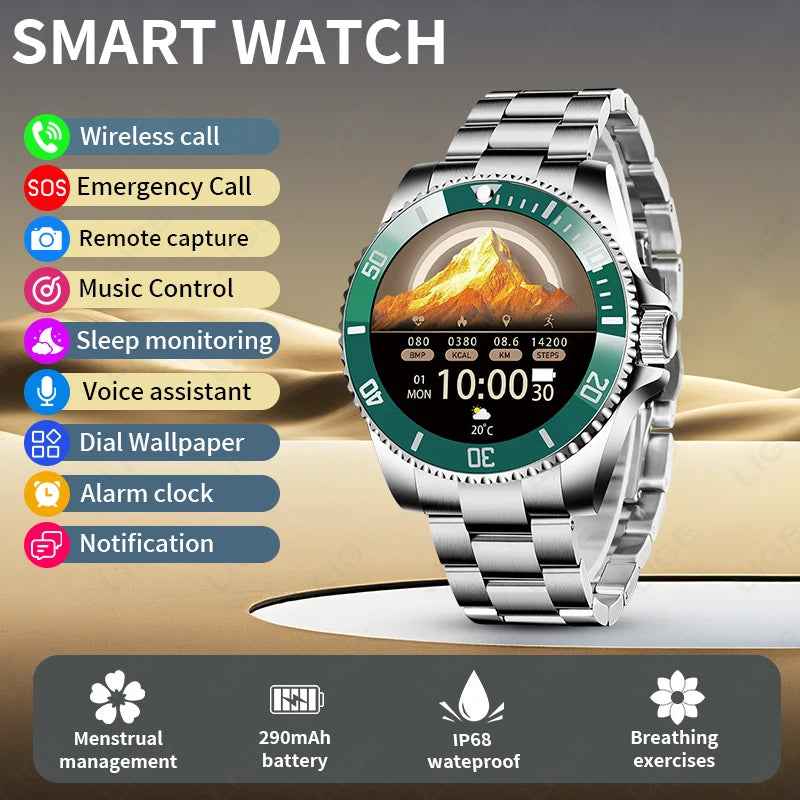 New LIGE Smart Watch Bluetooth Calling 1.27'' Screen Answer Call IP68 Waterproof Sports Digital Business Luxury watches for men Green S4d74fbb33efb4463be5db5d2f9108c4fW Swag N Slay LTD