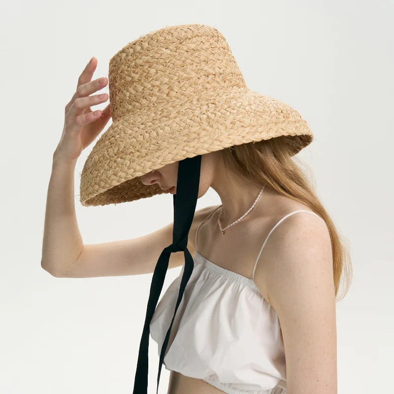 USPOP Large Brim Raffia Straw Hat Women Spring Summer French Style Sun Hat wIth Straps S50853c74c44a4e399a0403bdf3a4f4efb Swag N Slay LTD