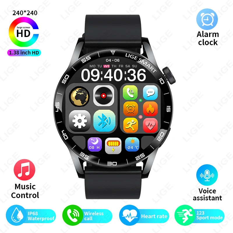 New LIGE Smart Watch Wireless Call Weather Forecast Magnetic Charging Waterproof Music Control Men smart watch For Android IOS Black Silicone S50df5d4cb5fc4f618d3facd4e553e471t Swag N Slay LTD