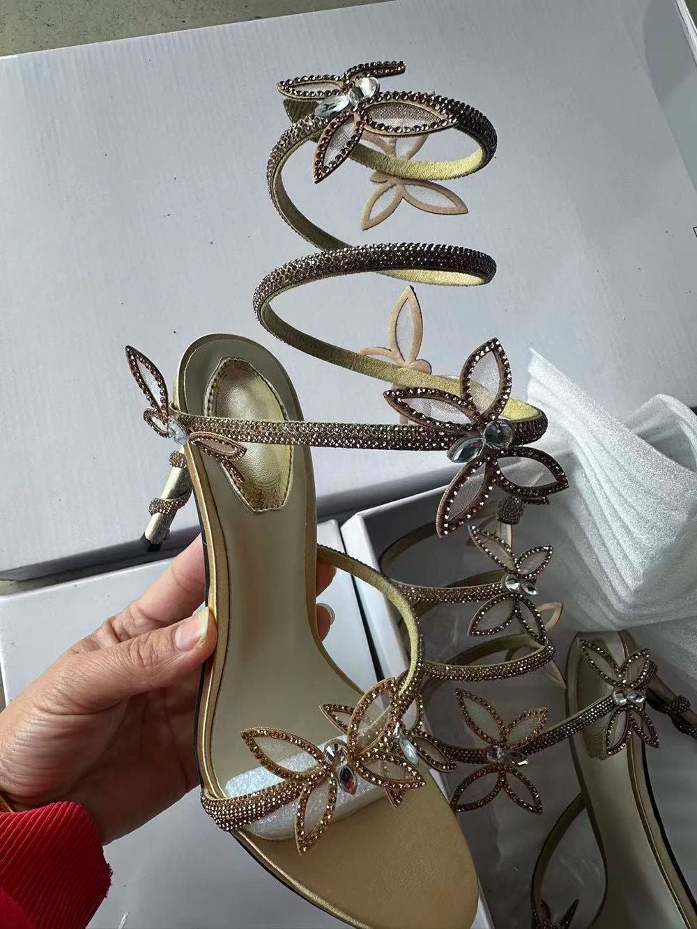 Aneikeh Sexy CRYSTAL Flower Narrow Band Ankle Strap Sandals Woman Thin High Heels Street Style Pole Dancing Ladies Shoes Gold S512e6bfebe8c47739964d5f3e868fa99T Swag N Slay LTD