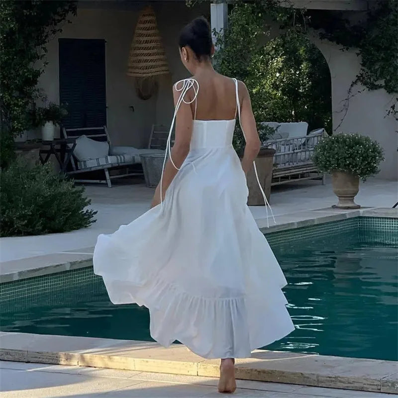 MUJER White Long Dresses For Women Ruffle Slip Corset Dress Woman Fashion Sleeveless Backless Summer Sexy Holiday Party Dresses S517d951732ba4c80ae03390b08b2e4ddd Swag N Slay LTD
