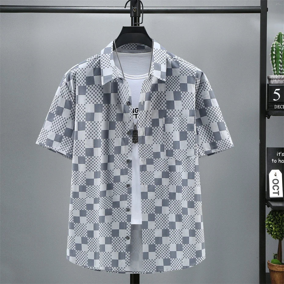 Plaid Shirt Men Summer Short Sleeve Shirts Plus Size 10XL 11XL Fashion Casual Plaid Tops Male Summer Shirt Big Size 10XL white S5275de03cb3046e186429f7846033a9f9 Swag N Slay LTD