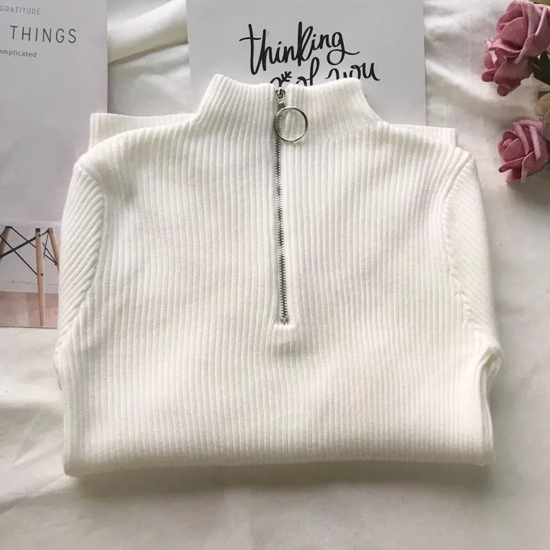 Women Sweater Autumn Winter Turtleneck Long Sleeve Zipper Neckline Knitted Pullover Female Sweater Slim Basic Knitted Jumpers S5590716efba54b39a4217b1c1376e005Z Swag N Slay LTD