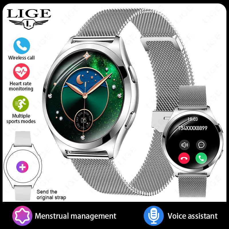 LIGE New 1.27'' HD Screen Smart Watch Women IP68 Waterproof Bluetooth Call Bracelet Sports Health Monitor Ladies Smartwatch 2025 mesh belt silver 1 S560f48c5040549719b0505ea8d7ad59cG Swag N Slay LTD