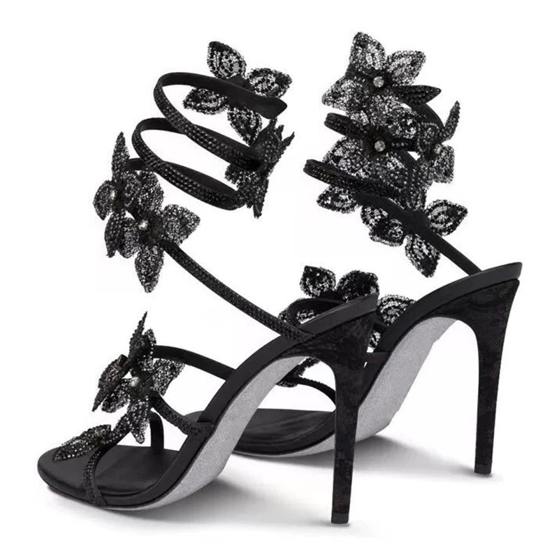 Aneikeh Sexy CRYSTAL Flower Narrow Band Ankle Strap Sandals Woman Thin High Heels Street Style Pole Dancing Ladies Shoes Black S5614283339ed41d38bd89968a933881a0 Swag N Slay LTD