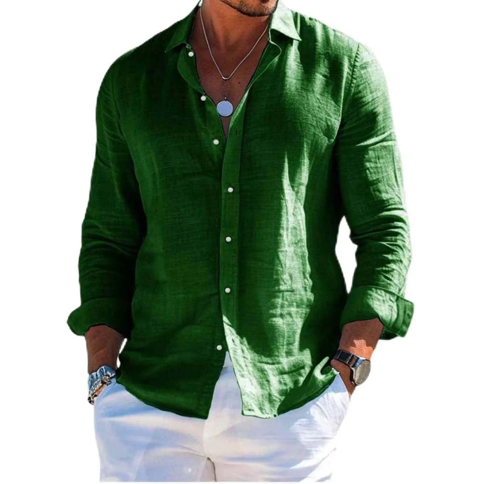 Men's tops long sleeve new style shirt cotton linen cool solid color loose lapel casual beach style cardigan spring and summer A S58cba4b792c14bce9e9e7789a6bcbdc5t Swag N Slay LTD