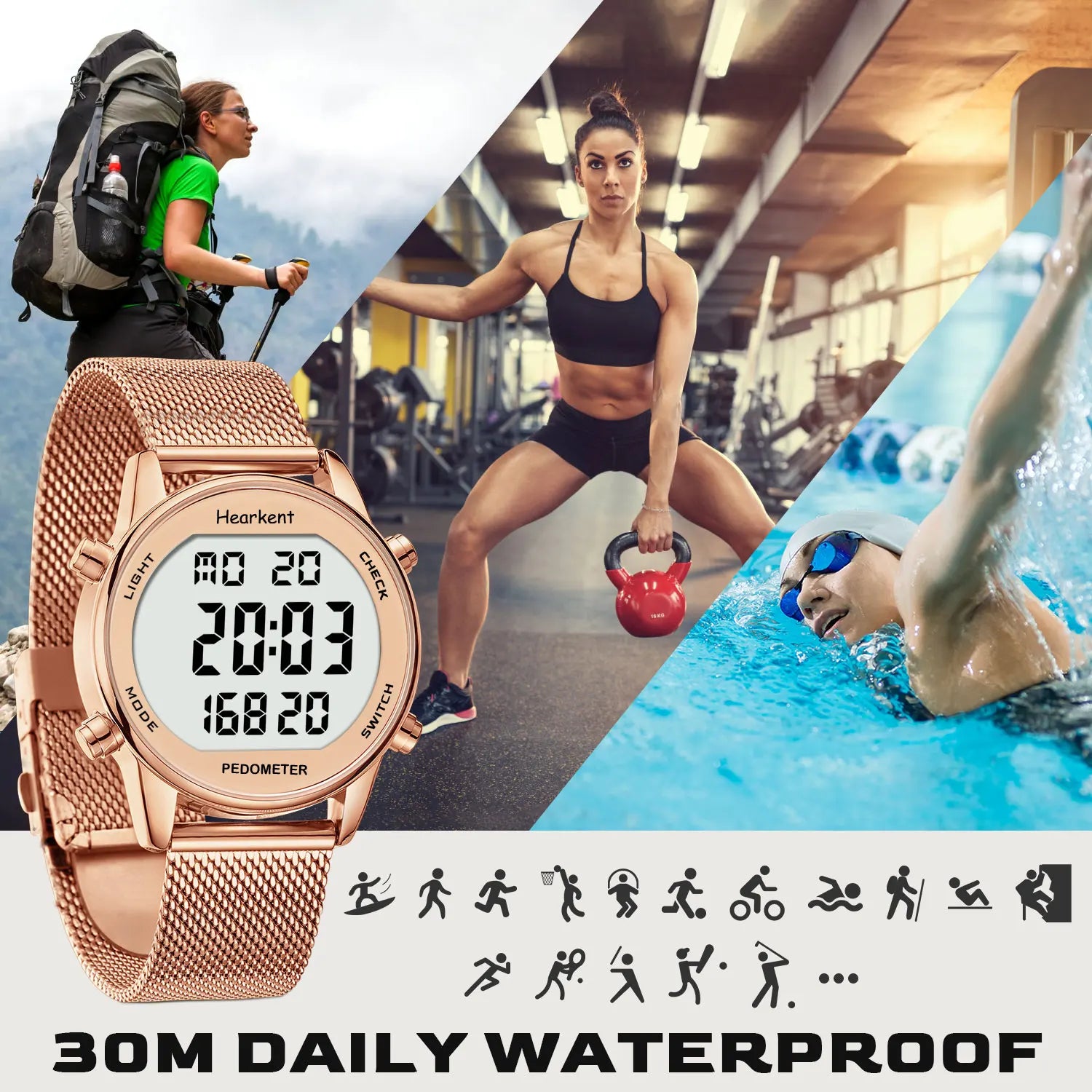 Hearkent Pedometer Watches Sport Step Counter Women's Digital Watches Calories Mile Tracker Waterproof 30M for Walking Running S58d04ef25c584e218c5c96b4bd1aa6e3e Swag N Slay LTD