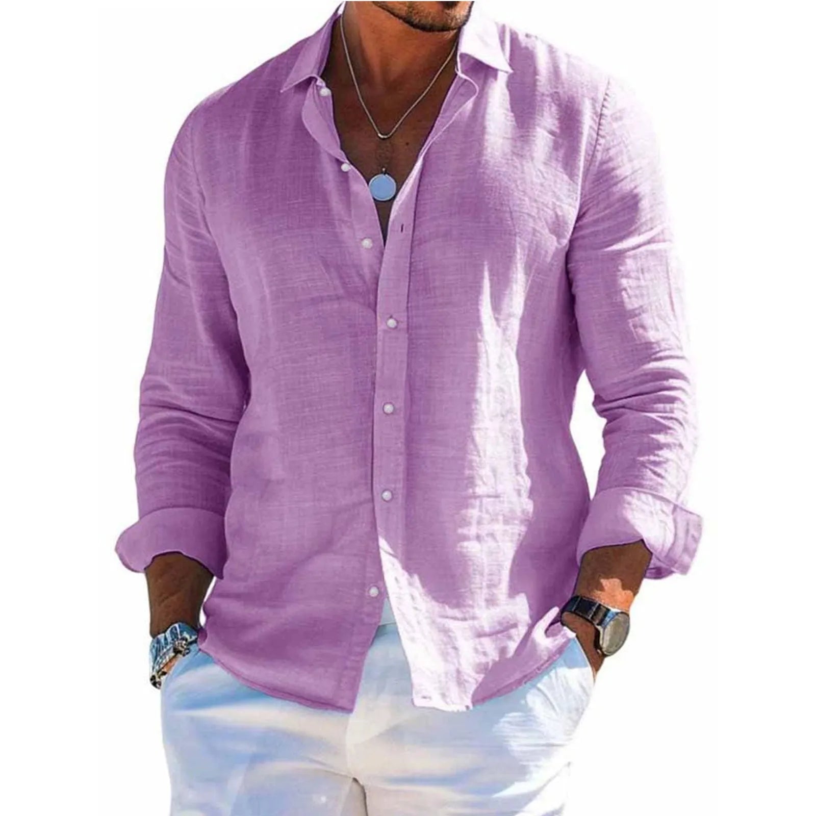 Men's tops long sleeve new style shirt cotton linen cool solid color loose lapel casual beach style cardigan spring and summer H S59e8f2f2e0754aa495cb15df386bd5f4l Swag N Slay LTD