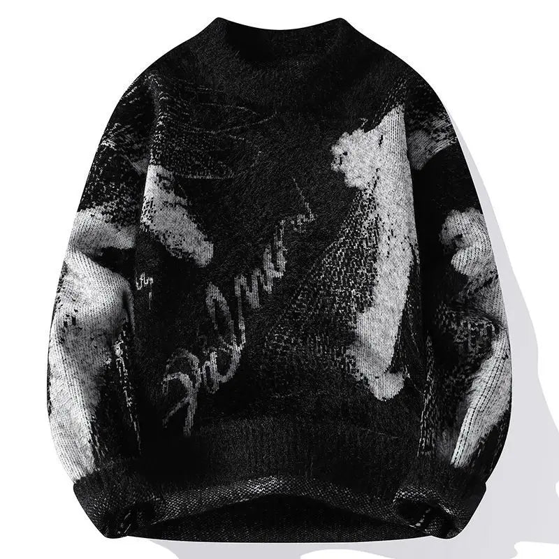Vintage Contrasting Color Sweater Men's Casual Knitted Long Sleeved Bottom Printed Pullover Harajuku Half-high Collar Sweaters S5e0d930c36b34123bd15bec119ed3022e Swag N Slay LTD