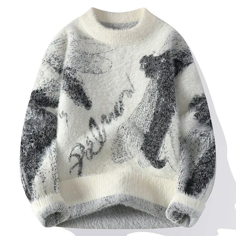 Vintage Contrasting Color Sweater Men's Casual Knitted Long Sleeved Bottom Printed Pullover Harajuku Half-high Collar Sweaters S6018f1bc8b93452d810853f9ce63e405G Swag N Slay LTD