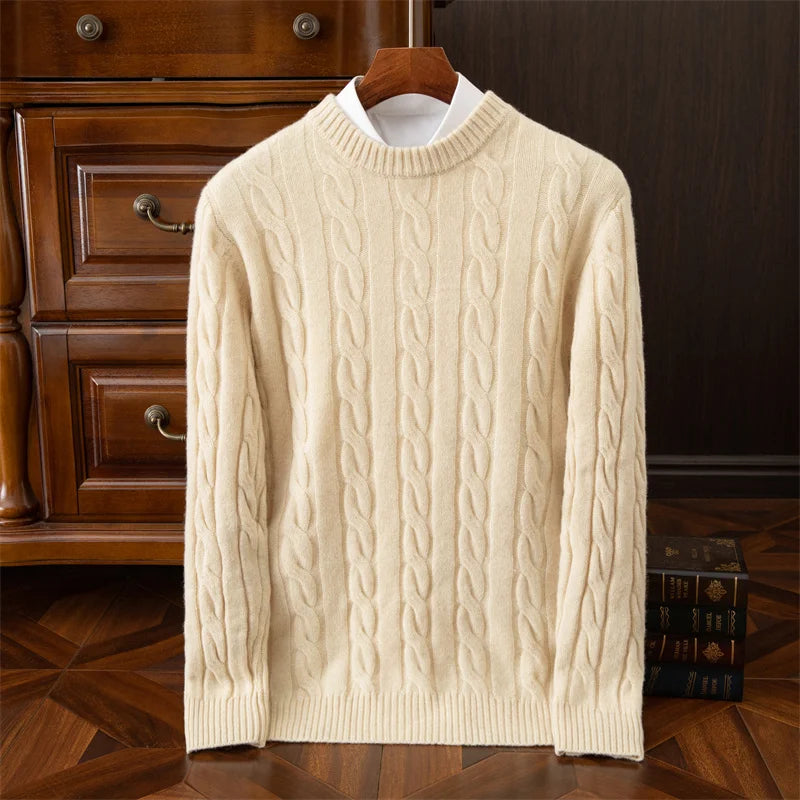 Autumn and winter new wool sweater men's round collar pure color pullover jacquard thick sweater loose cashmere sweater Yellow S60e43ad1745c4dfd8567be285755ae35L Swag N Slay LTD