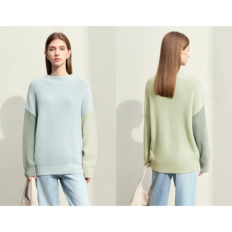 AMII Women's Turtleneck Sweater 2025 Winter Loose Casual Top Minimalist Morandi Color Patchwork Design Knitted Jumper 12444057 Sky Blue S612943c0165f44369aa7371baaf1011dW Swag N Slay LTD