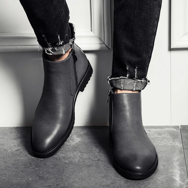 Fashion Chelsea Boots Men Soft Leather Ankle Boots British Style Men's Boots Brand Footwear Black A235 GRAY S674d2282785444f8a3ae10320d18873em Swag N Slay LTD
