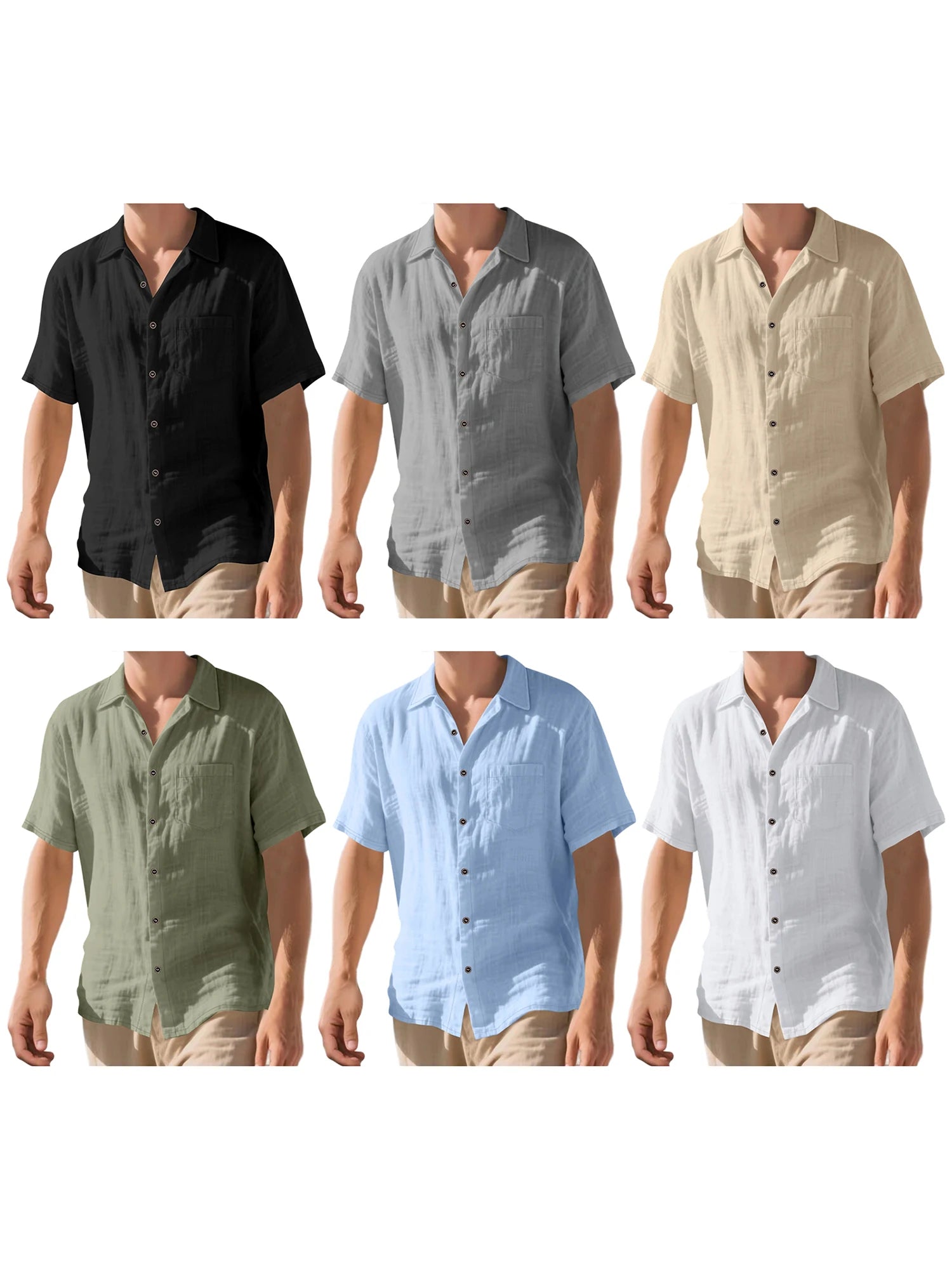 Men s Lightweight Linen Short Sleeve Button-Down Shirt Casual Solid Color Breathable Summer Tops Loose Fit Lapel Collar S694c73c6fb22485b81644e3a8645ce55J Swag N Slay LTD
