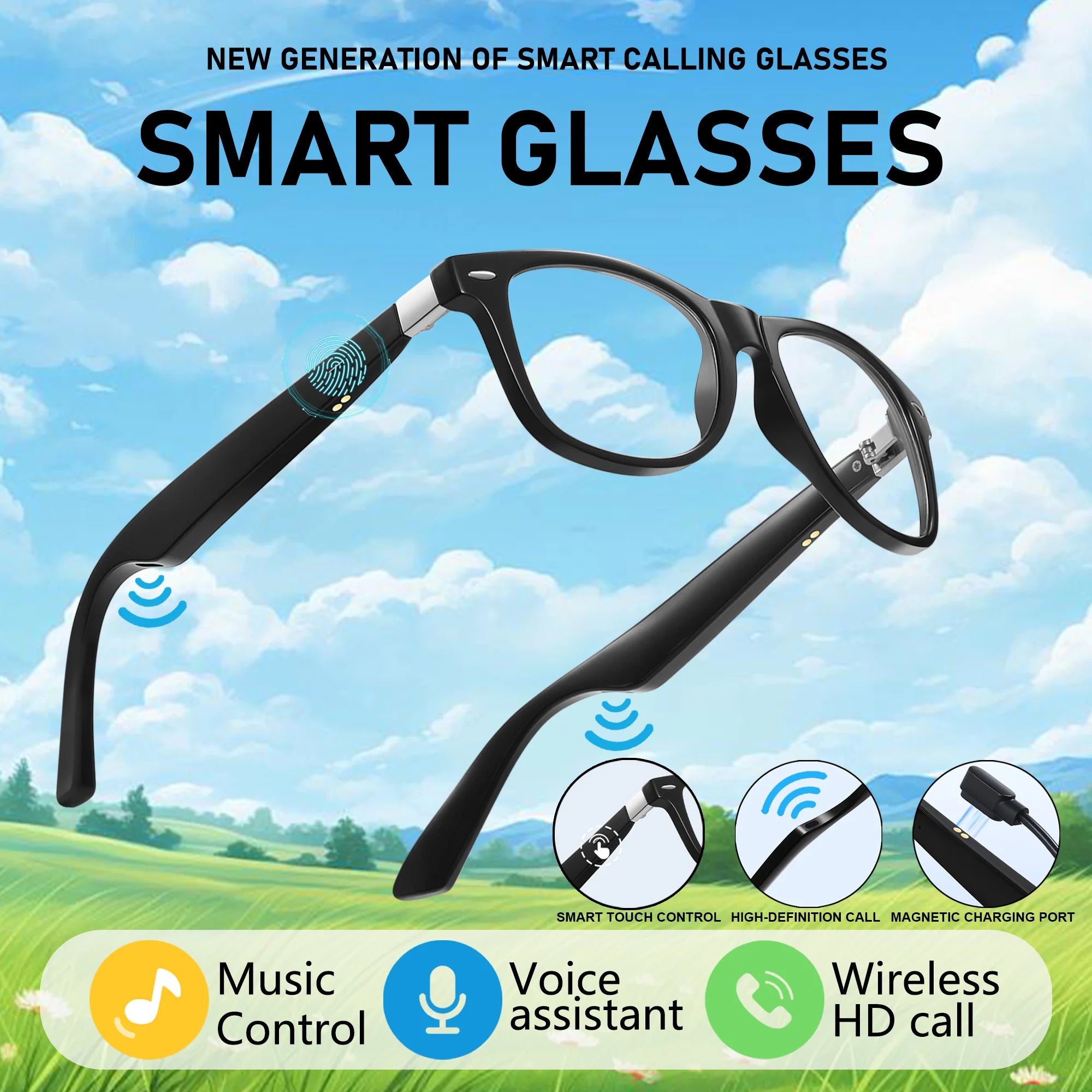 2025 new AI Bluetooth audio Smart Glasses Smart Touch Voice Assistant 100+ language translation music playback Men and women Anti-blue glasses S6aa63f1e900b4409914c6b1b2a009509K Swag N Slay LTD