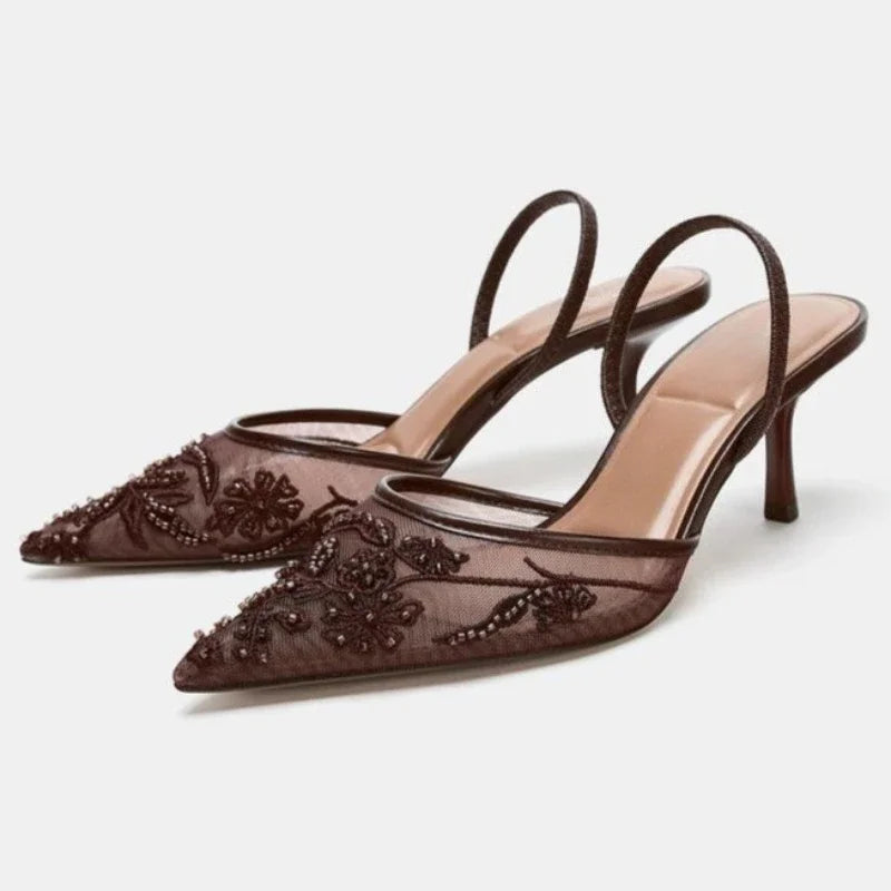 Sexy Pointed Toe Mesh Embroider High Heels for ladies Elegant String Bead pumps Summer Luxury Designer Shoe Brown Heeled Sandals Brown S6b13f4c0b3a341a8bf71439a1a8a0a9aW Swag N Slay LTD