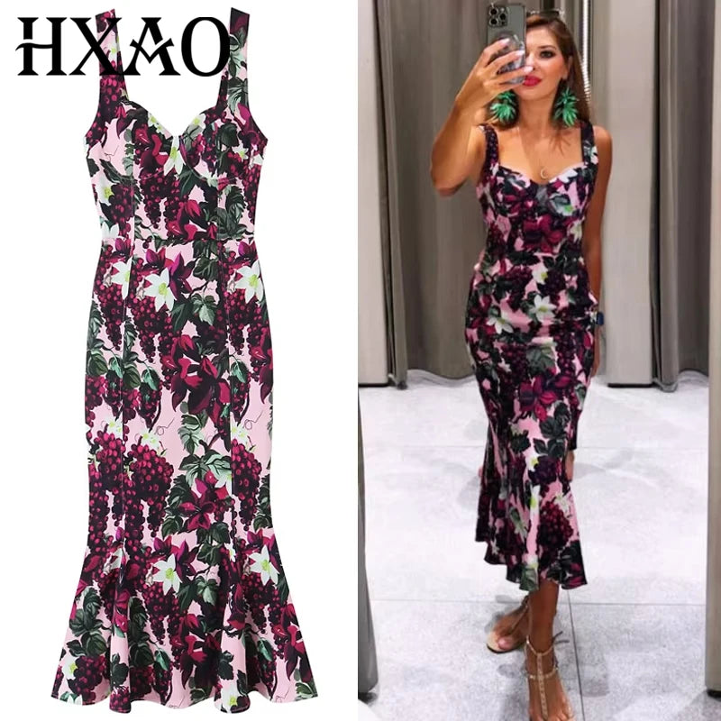 HXAO Womens Print Slip Dresses Summer 2025 Elegant Party Evening Dresses Fruit Print Sleeveless Backless Vestidos Floral Dresses S6c5b82068d1046f68f47d9918f90f03c8 Swag N Slay LTD