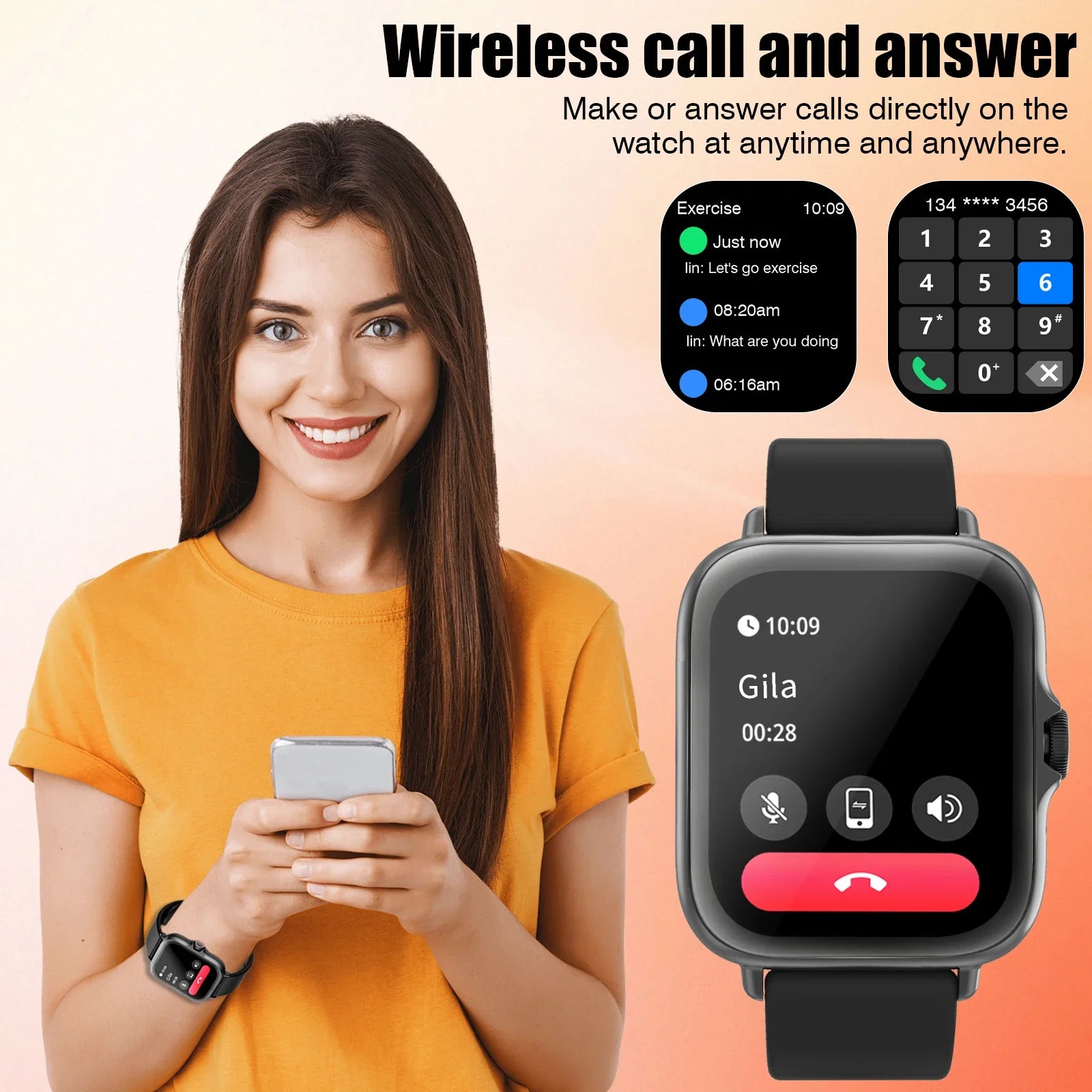 Smartwatch, Wireless Calling/dialing, Message Reminders, Multi-sport Mode, Music Playback, Suitable for IPhone/Android S6d943229c3fc4bdf8a5f8795ff3b1528t Swag N Slay LTD