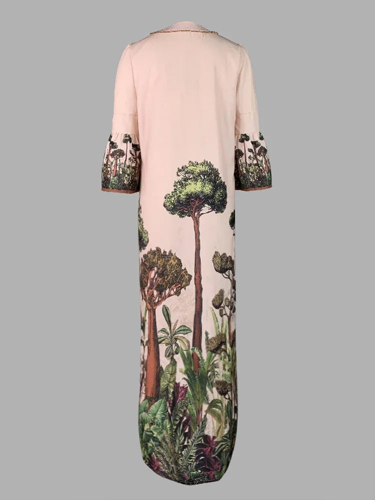 Women's Light Pink Tropical Print V Neck Bell Sleeve Slit Maxi Dress 2026 Spring and Summer Casual Boho Vacation Dresses S6f9a097ff02b47798ec6fea7fe75e7c9m Swag N Slay LTD