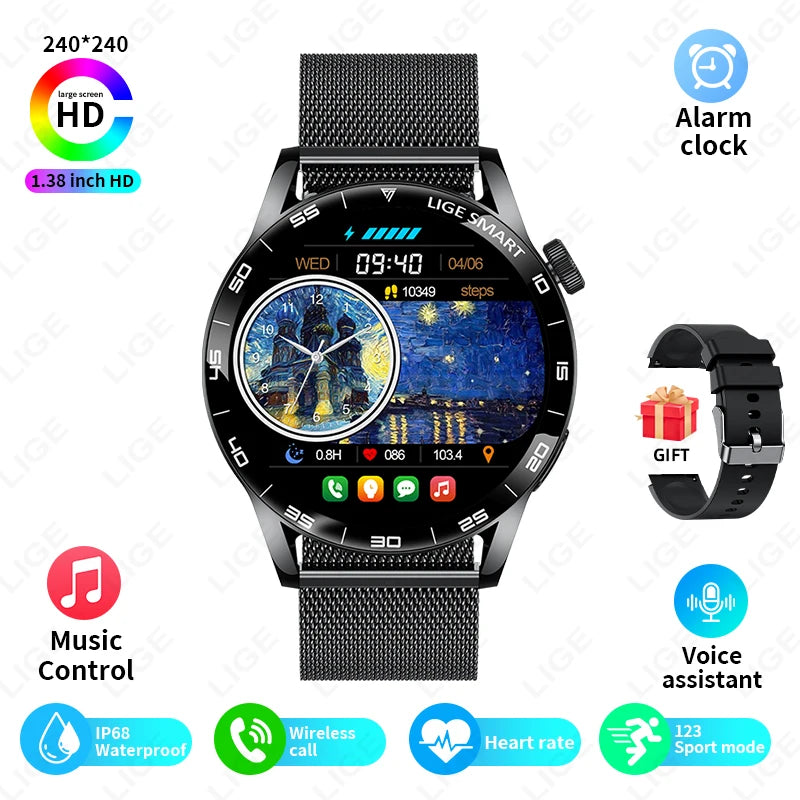 New LIGE Smart Watch Wireless Call Weather Forecast Magnetic Charging Waterproof Music Control Men smart watch For Android IOS Black mesh belt S6fad925f65db4218905927590856741e0 Swag N Slay LTD