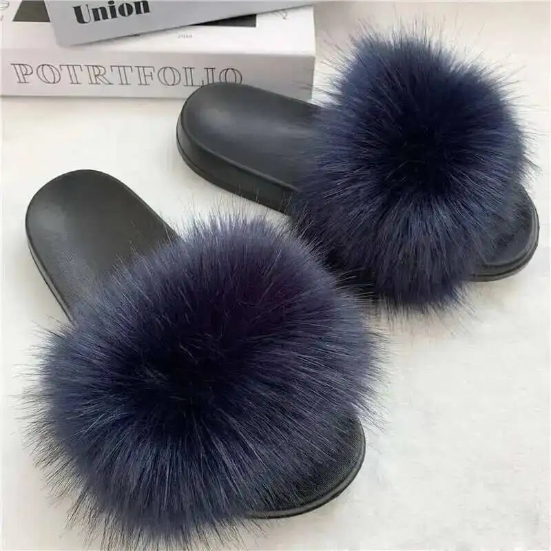 Summer Faux Fur Slippers Women Indoor Furry Fur Slides Female Plush Flip Flops Flats Sandals Casual Fluffy Slipper House Shoes Navy Blue S70bb1def51bb428dbe404327da5c0ab5H Swag N Slay LTD