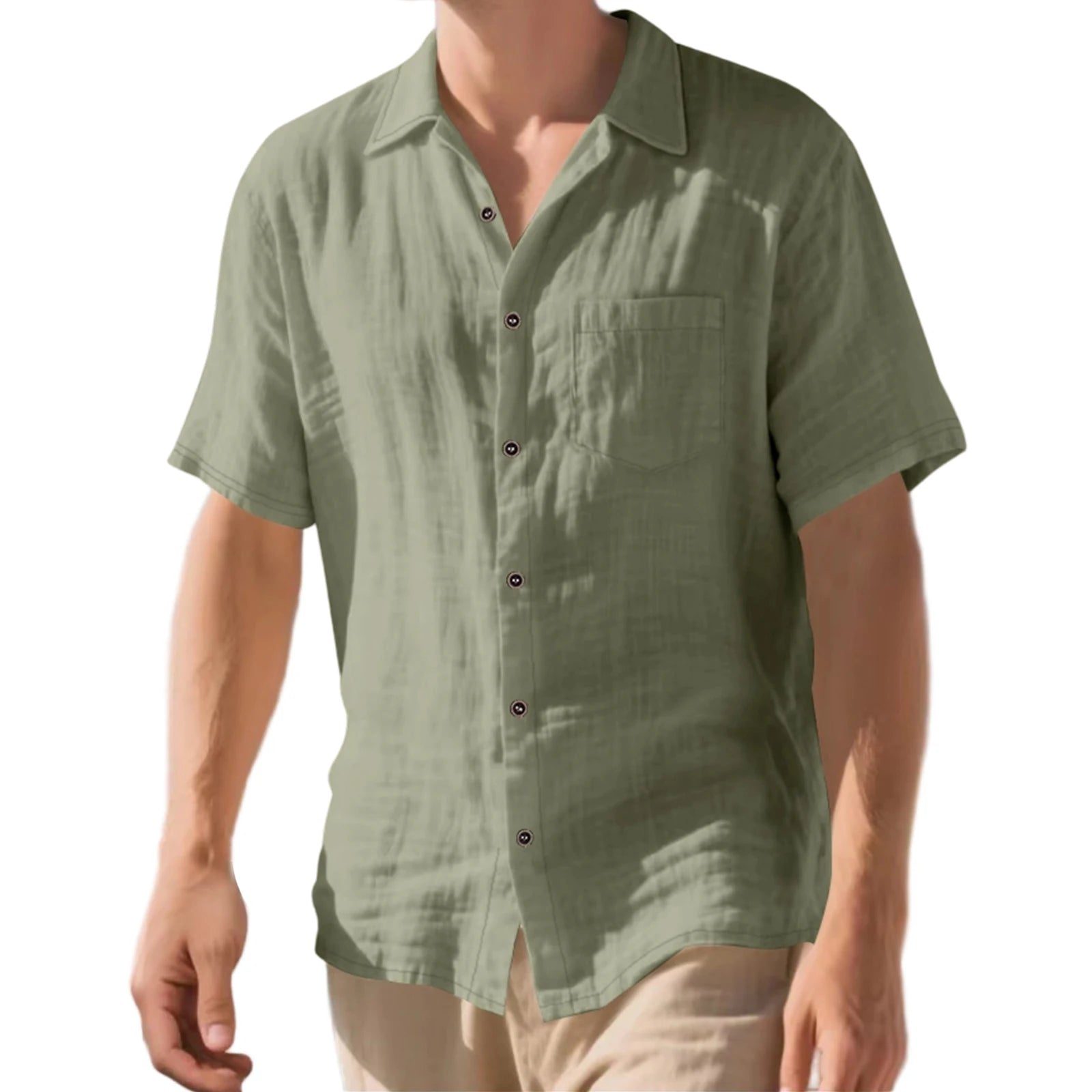 Men s Lightweight Linen Short Sleeve Button-Down Shirt Casual Solid Color Breathable Summer Tops Loose Fit Lapel Collar army green United States S719b4f90cf4e4557b9516763bb25cf3cN Swag N Slay LTD