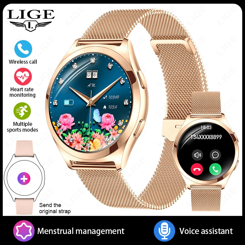 LIGE New 1.27'' HD Screen Smart Watch Women IP68 Waterproof Bluetooth Call Bracelet Sports Health Monitor Ladies Smartwatch 2025 mesh belt gold 1 S72d87ce4fc324e5fbb9902a0a130b150D Swag N Slay LTD