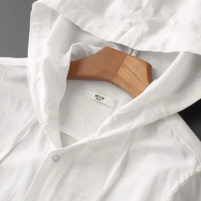 2025 Spring and Summer New Men's Hooded Linen Shirt Solid Color Thin Style Loose Fashion Casual Sports Cotton Linen Shirt S75759f9936364c0591fe8cc33a41dd4ef Swag N Slay LTD