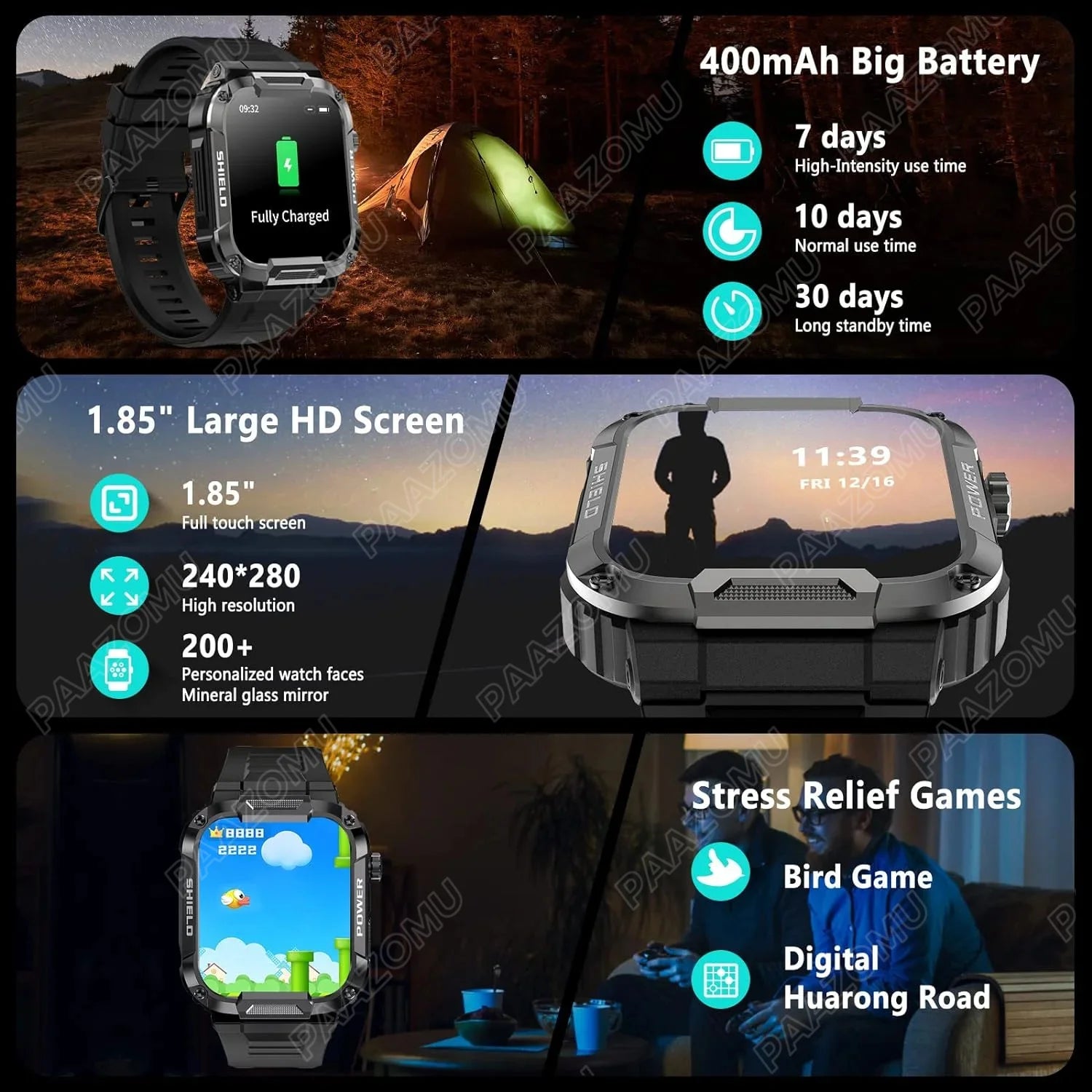 Military Smart Watch for Men 1.85'' HD 400mAh Battery100+ Sports Watch Bluetooth Call Outdoor Rugged Smartwatch for Android iOS S764168adaaaf4b42a64587a436f11d2fH Swag N Slay LTD