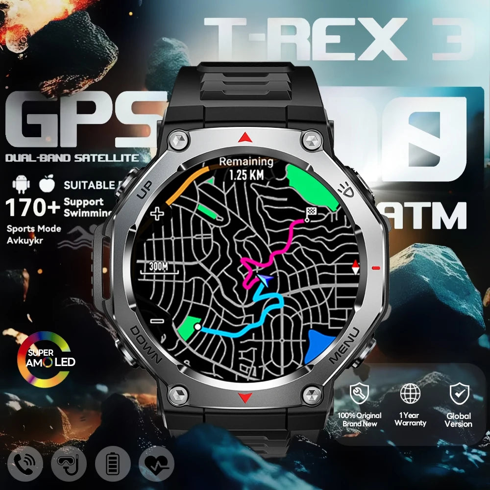 2026 New T-Rex 3 Military Outdoor Smart Watch Men 1.43-inch AMOLED Display 10ATM Waterproof 525mAh Battery GPS Smartwatch Man S7b803c6360b54aaea6f82986d376b7b7L Swag N Slay LTD