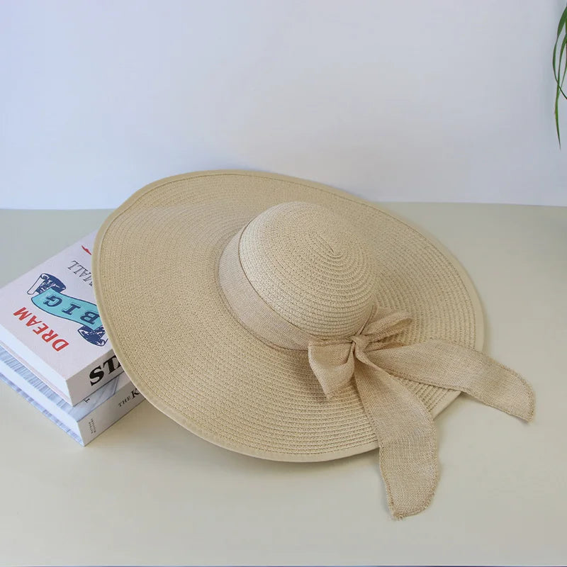 Women Bowknot Straw Hat Summer Beach Travel Large Brim Floppy Panama Hats For Ladies Foldable UV Protection Sunscreen Cap Beige S7baf1322ecce4240be7268cfe74e9438i Swag N Slay LTD