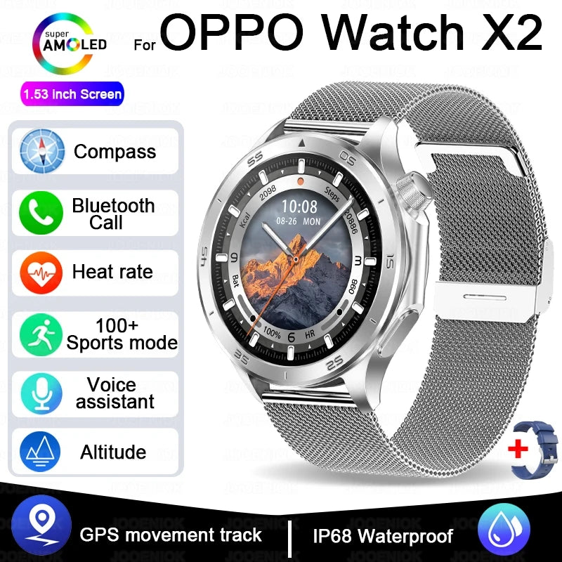 For OPPO Watch X Smart Watch Men High-end Business Men Bluetooth Call IP68 Waterproof Fitness Tracker Smartwatch Man 2025 New Silver net S7d1cebeba9d24635acb63e03828d1316R Swag N Slay LTD