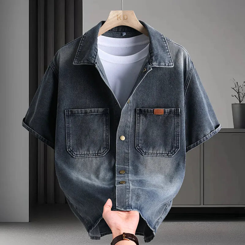 2025 Summer new style Men's short sleeve casual shirts denim Shirt men fashion casual cotton shirts men clothes size M-4XL Blue S7dbae8ed6b4e497688a1947b2bd7ef19c Swag N Slay LTD