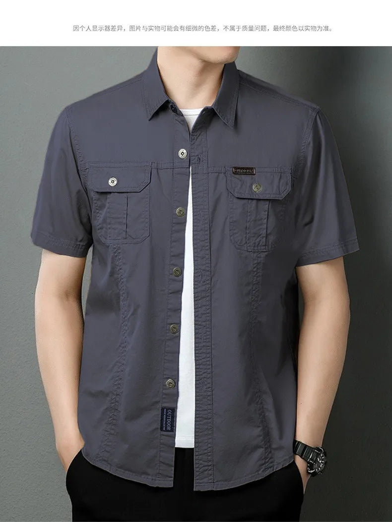 Summer workwear short sleeved shirt men's new style lapel T-shirt loose youth business casual shirt SS-W136shenhui S7f4a9faf51a94645a80ec8dca9c7ae462 Swag N Slay LTD